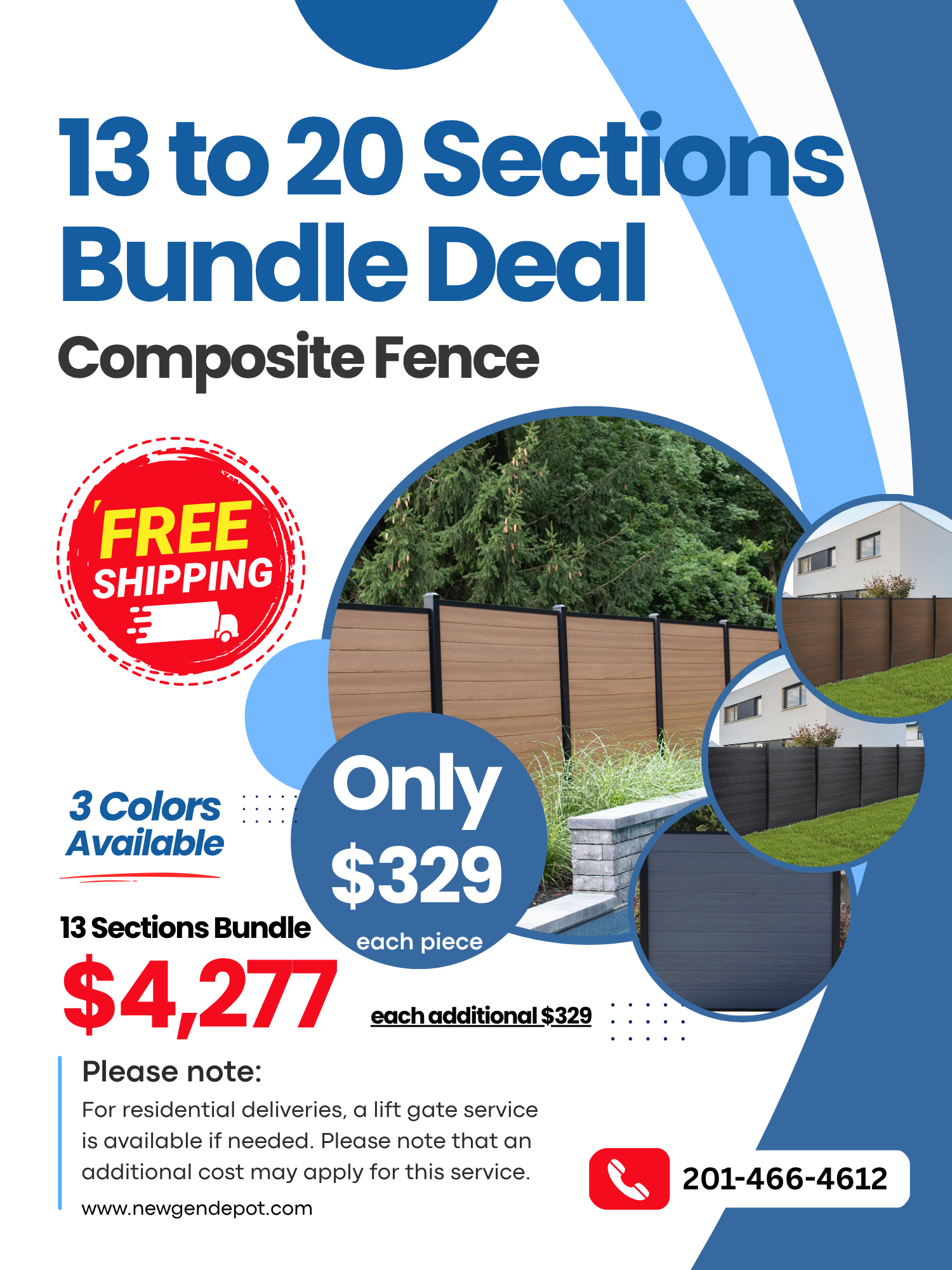 Composite Fence Bundle – Multi-Color (13 - 20 Sections)