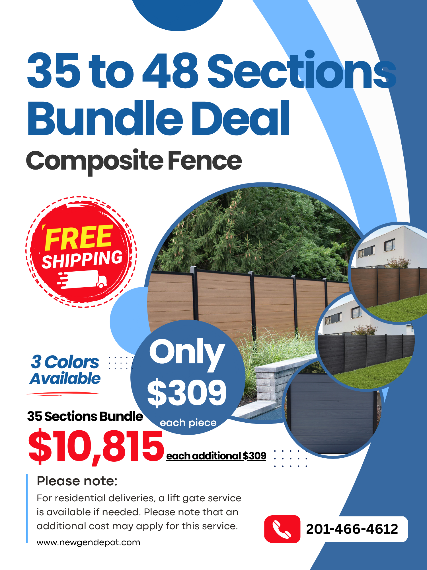 Composite Fence Bundle – Multi-Color (35 - 48 Sections)