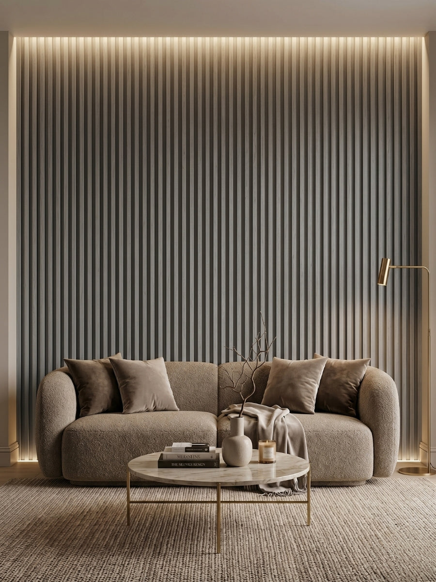 Decorative Oak Gray Fluted Wall Panels for Feature Wall Design