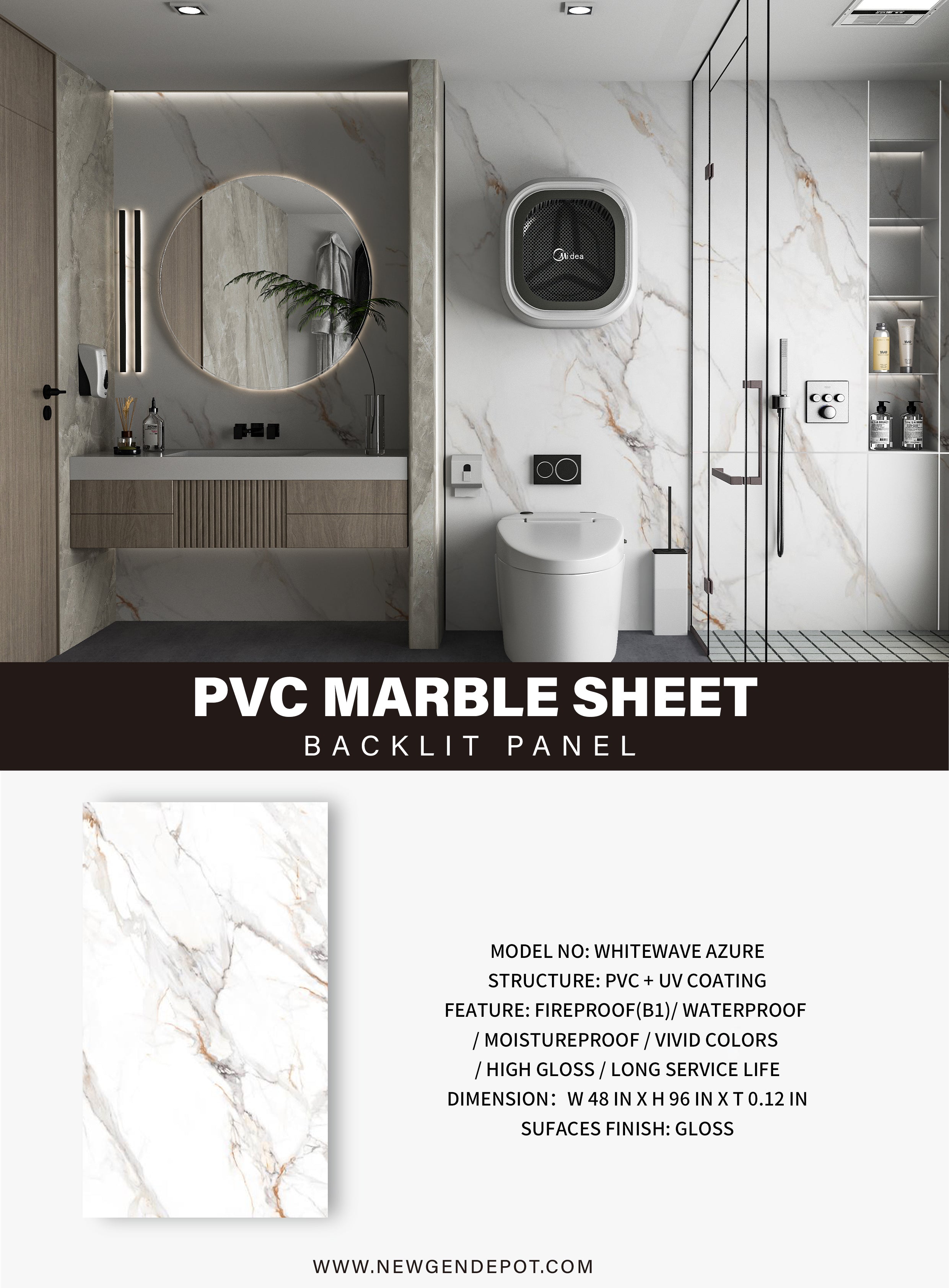 雪見　Marble CD アクリルスタンド セット 3D White wave Azure PVC Marble Sheets | Waterproof | Book Match