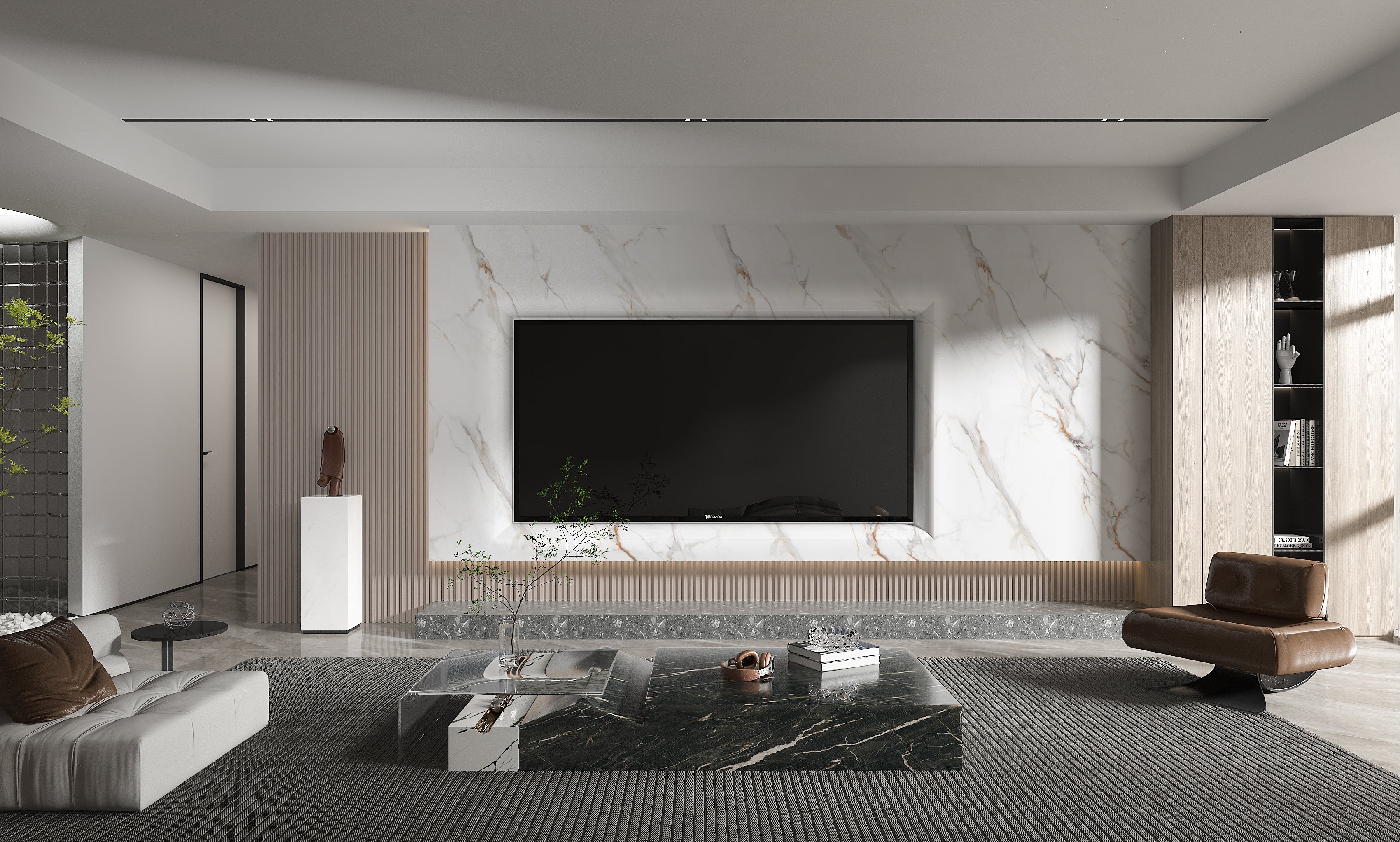 3D White wave Azure PVC Marble Sheets | Waterproof | Book Match