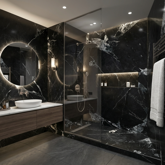PVC Marble Sheets Bathroom and Shower Design Ideas 
