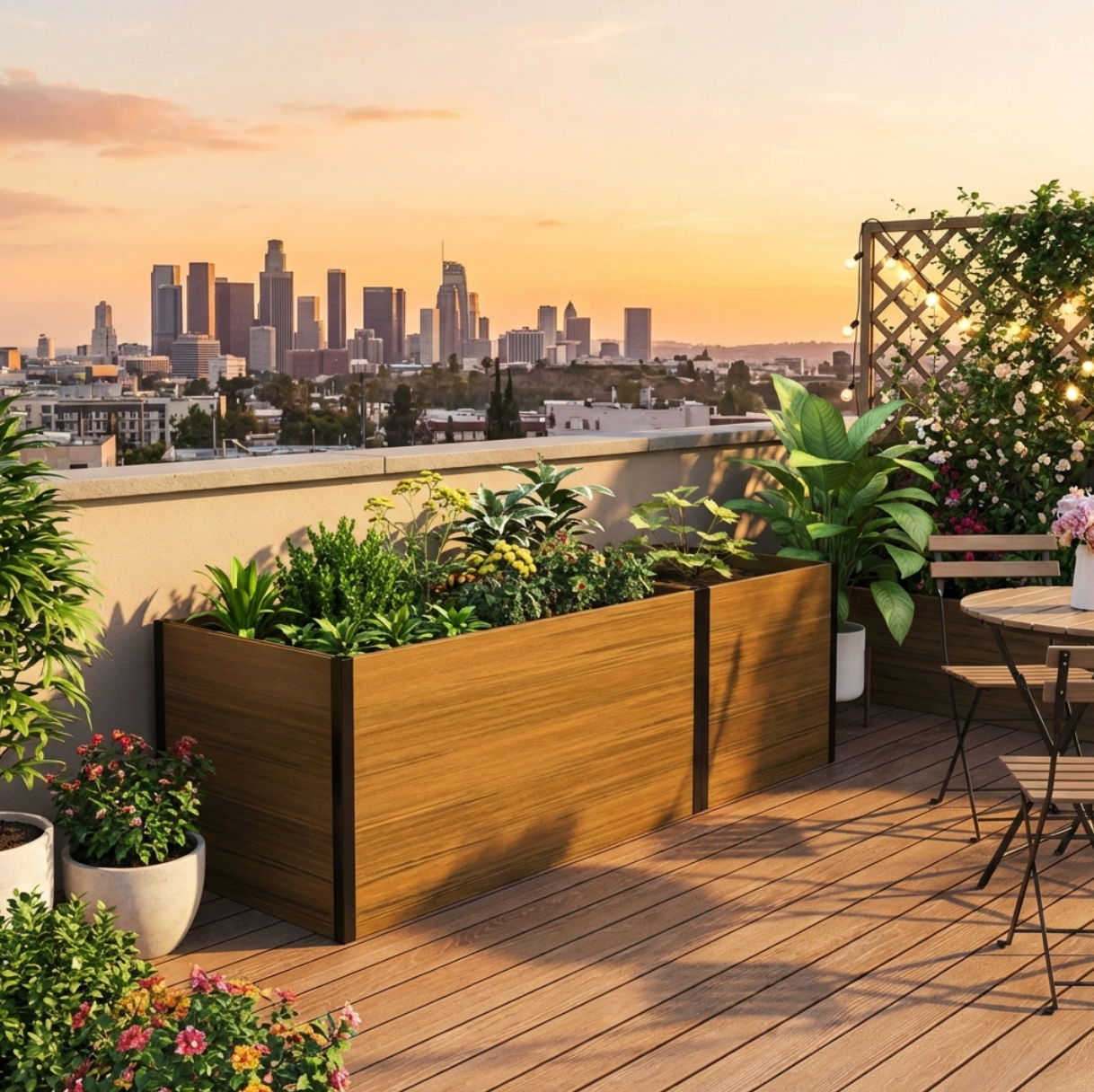 Modular raised garden bed with expandable rectangular and square design