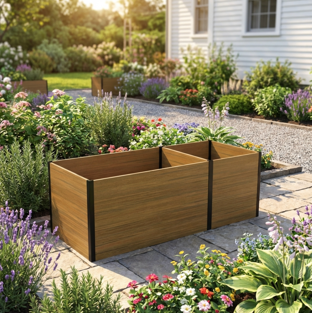 Expandable modular raised garden bed for outdoor gardening