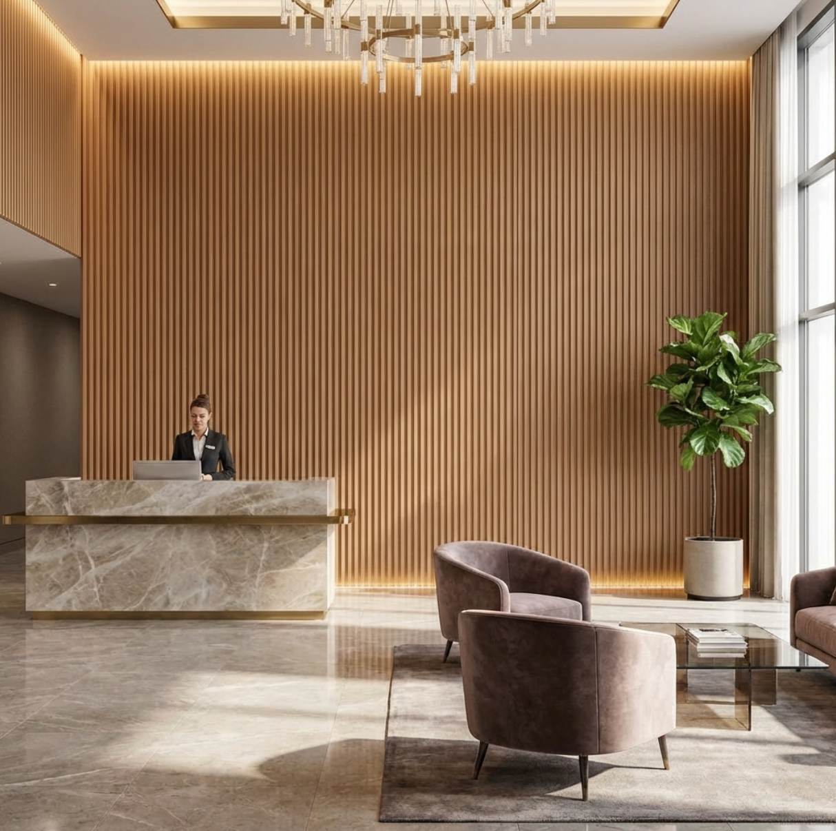 Maple Slate WPC fluted wall panels office interior