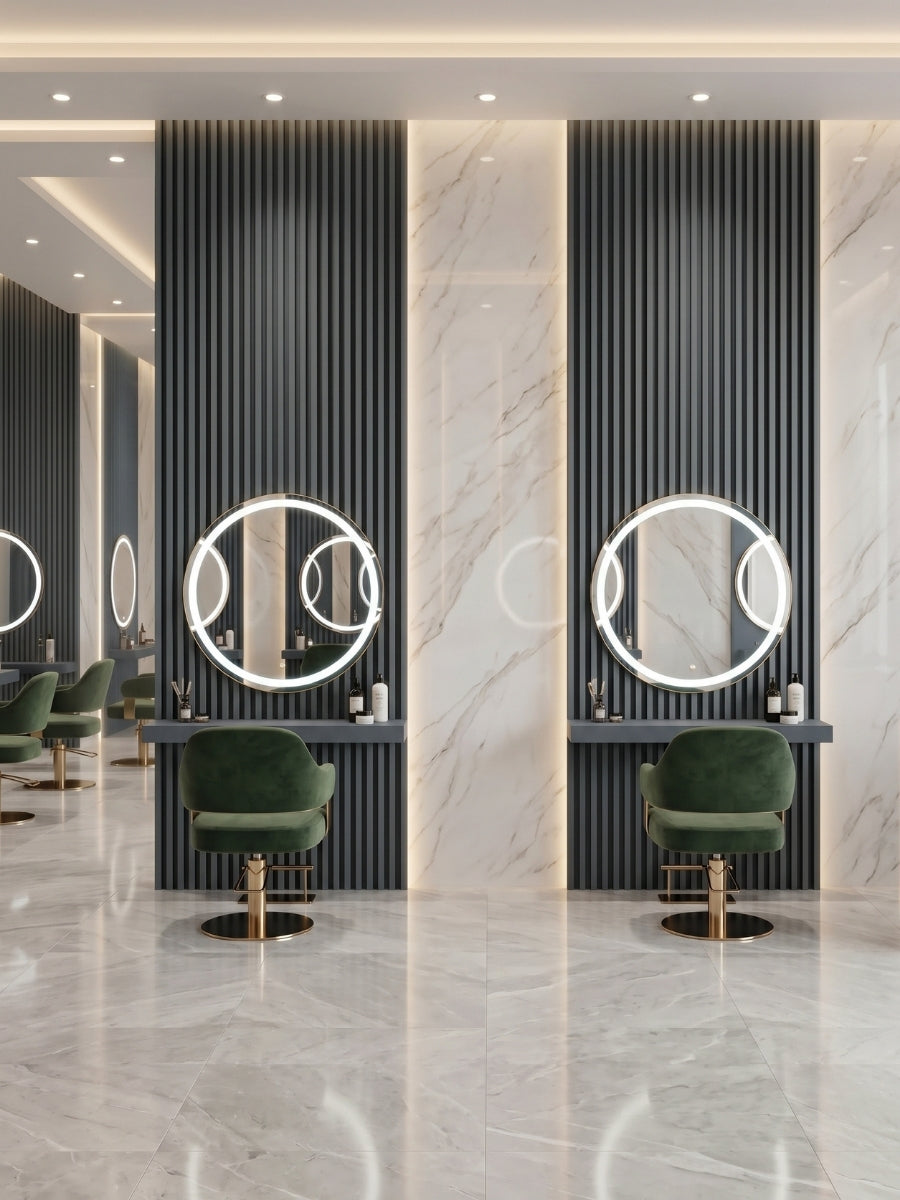 Silver Gray Metallic WPC Fluted 3D Wall Panels for Luxury Salon Interior