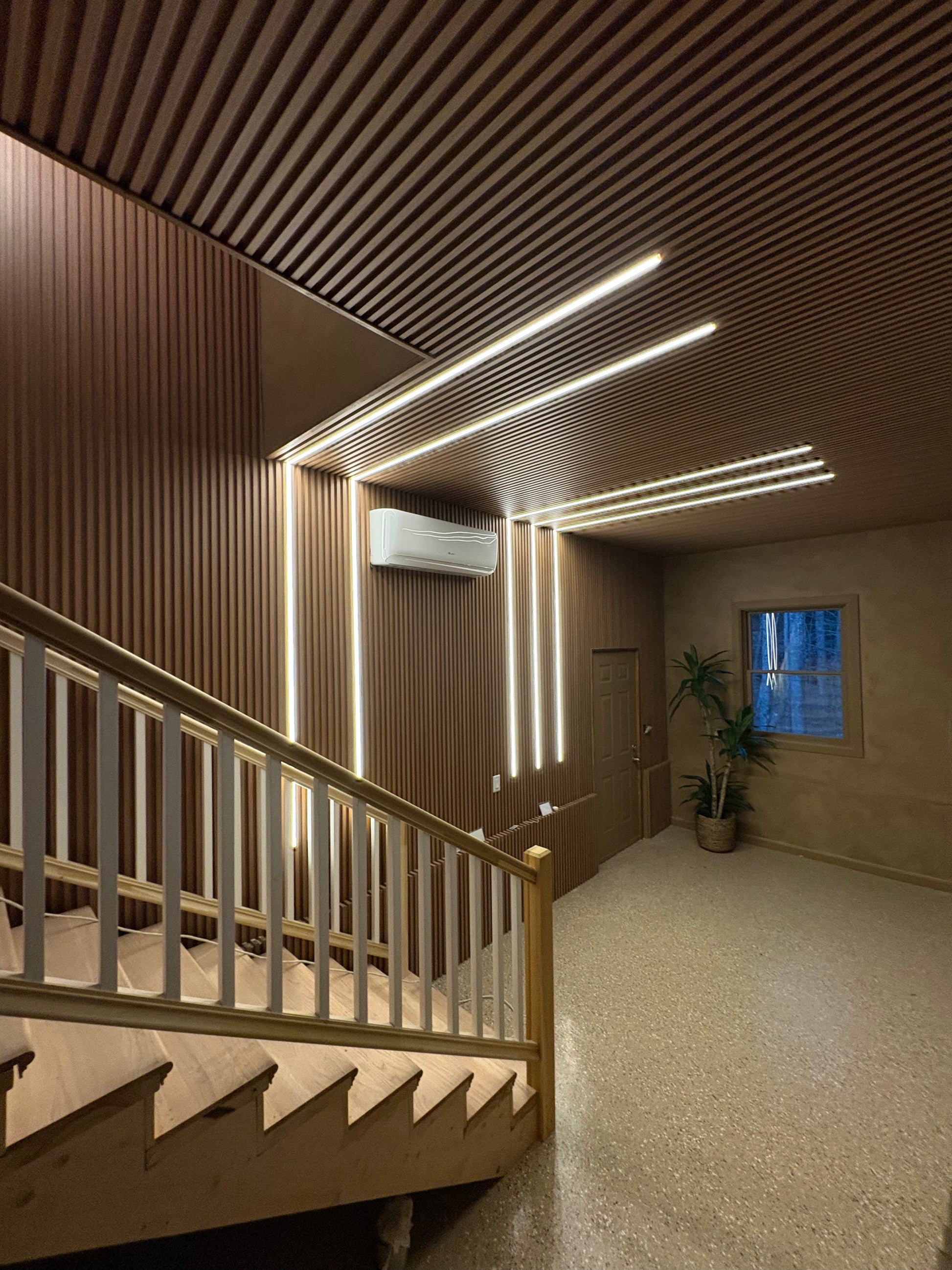 WPC Wall Panels design staircase with LED lights 