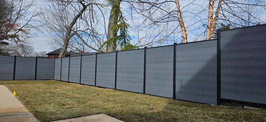 Modern light gray composite privacy fence