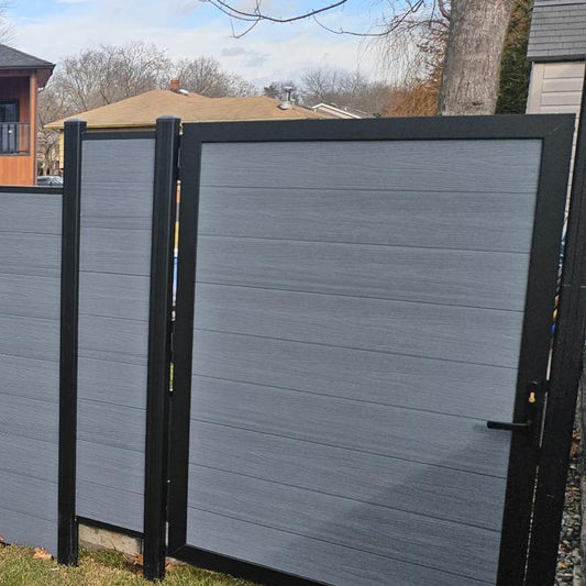 Weather resistant light grey composite outdoor fence