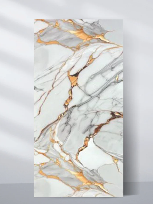 White Gold Luxe Marble UV Protected PVC Wall Panel - 4x8 ft, Fireproof & Waterproof, (32 sq. ft)
