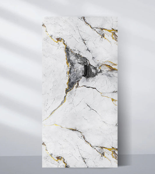 White Deep Gray Marble UV Protected PVC Wall Panel - 4x8 ft, Fireproof & Waterproof, (32 sq. ft)