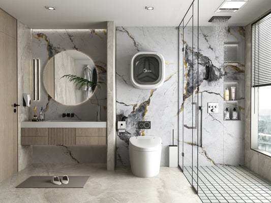 White Deep Gray Marble UV Protected PVC Wall Panel - 4x8 ft, Fireproof & Waterproof, (32 sq. ft)