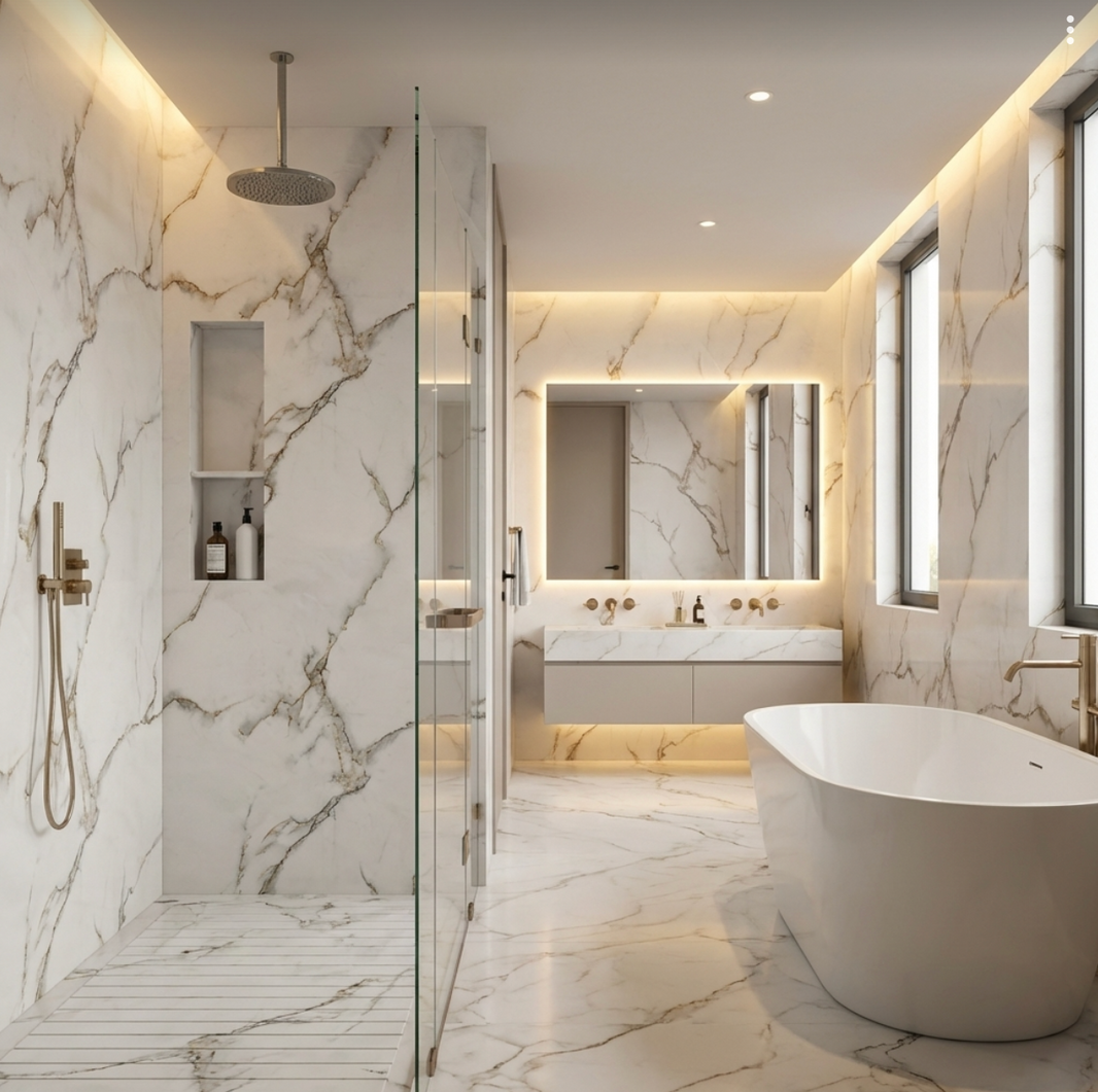Calacatta White Marble PVC Wall Panel 8x4 - Fireproof, Waterproof ...