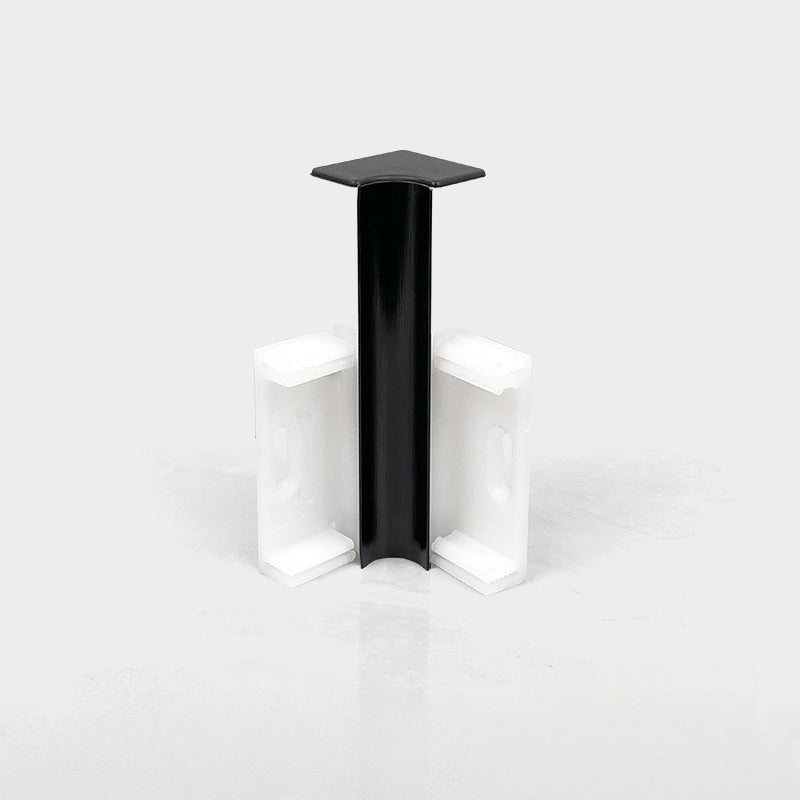 Aluminum LED skirting baseboard channel system 4 in height, surface-mounted, black channel with white endcap brackets