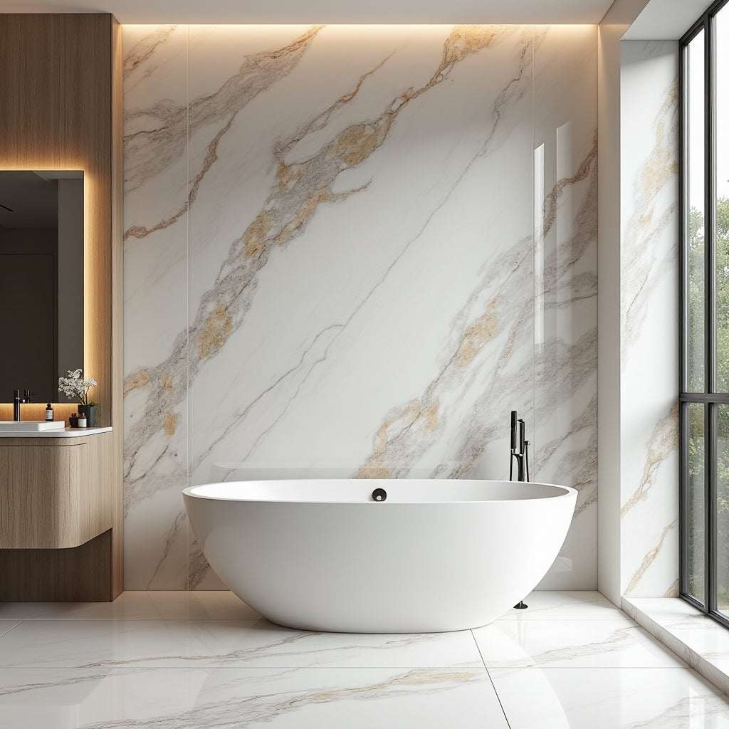 Gray and Beige Veined White Marble Panel