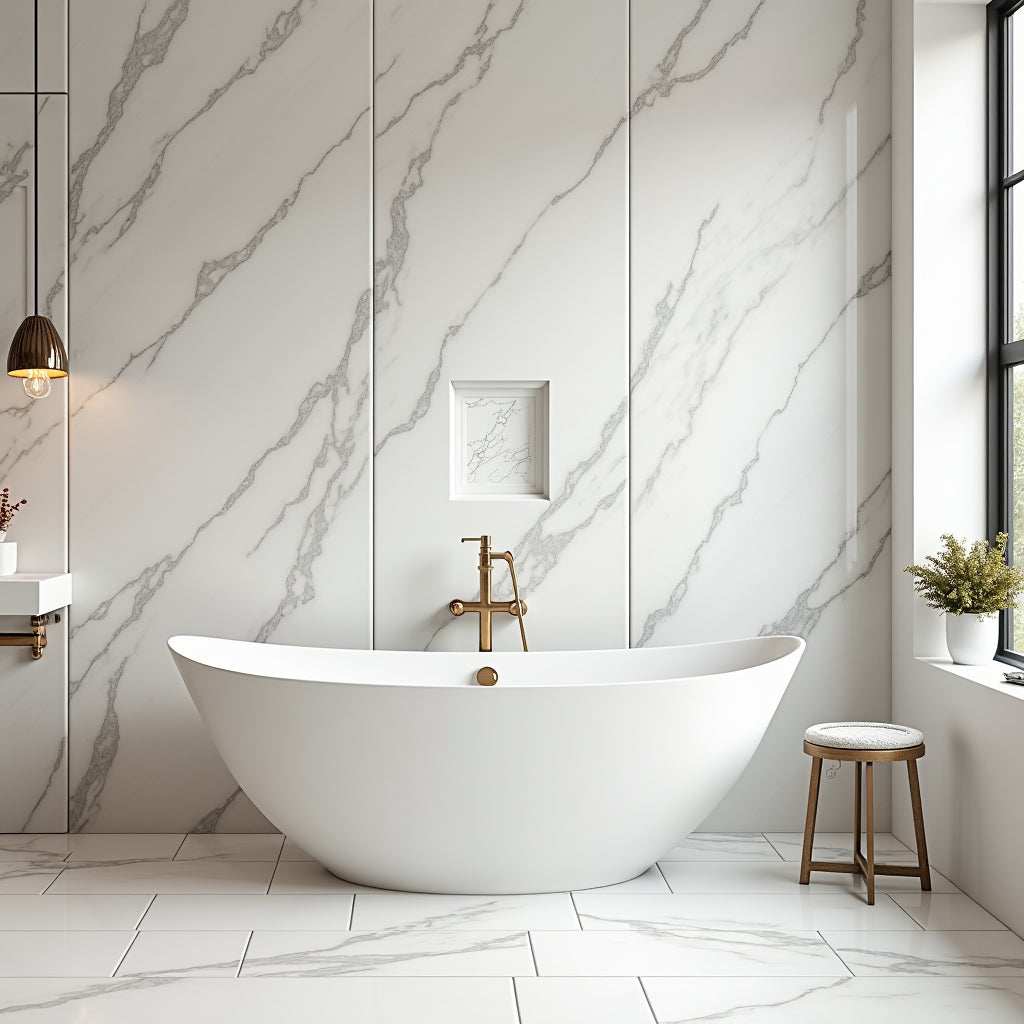 Calacatta White Marble PVC Wall Panel 8x4 - Fireproof, Waterproof ...