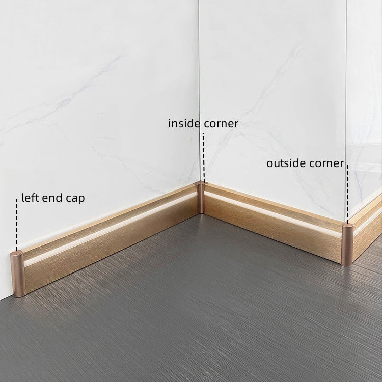 Aluminum LED skirting baseboard channel system, 3.3 ft length, 4 in height, surface mounted with end caps and corner pieces.