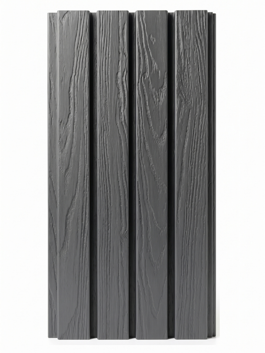 Gray composite wide exterior cladding panels for modern homes