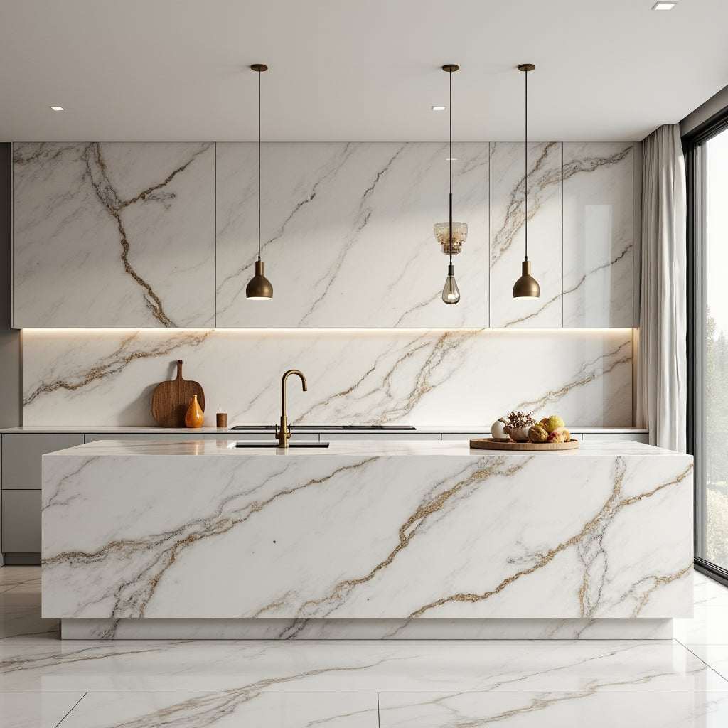 Gray and Beige Veined White Marble Panel