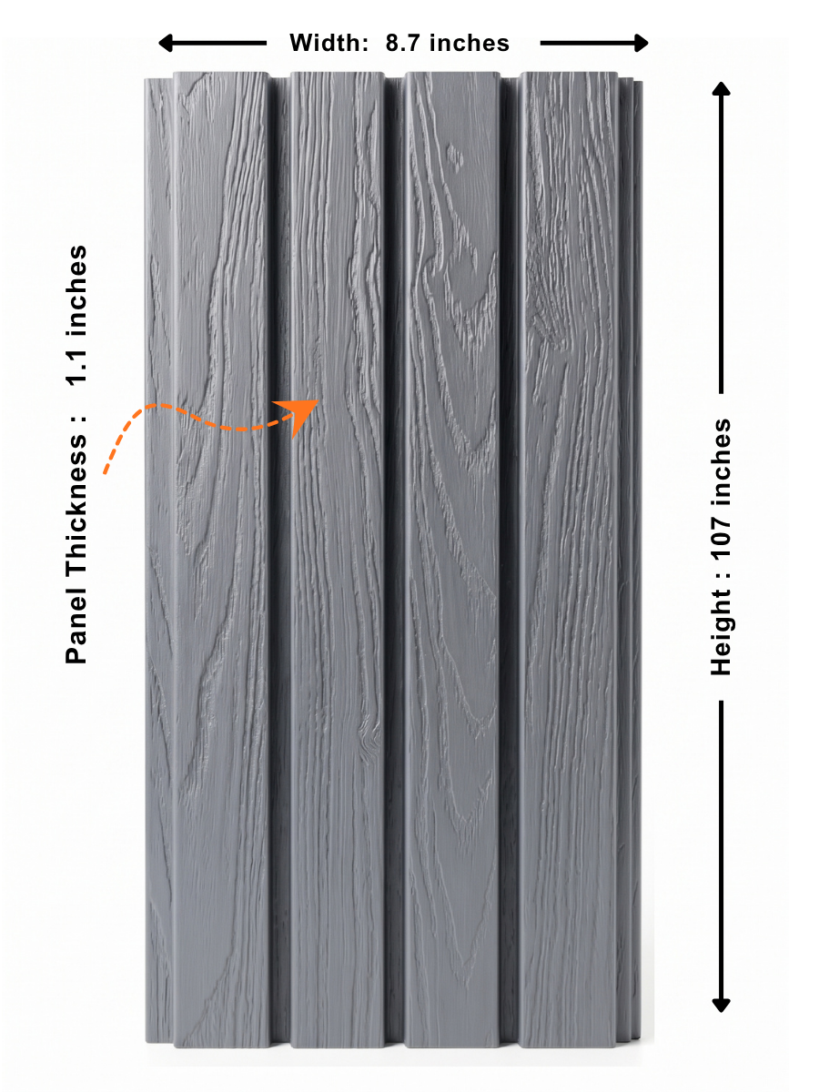 Light gray composite wide exterior cladding panels for modern homes