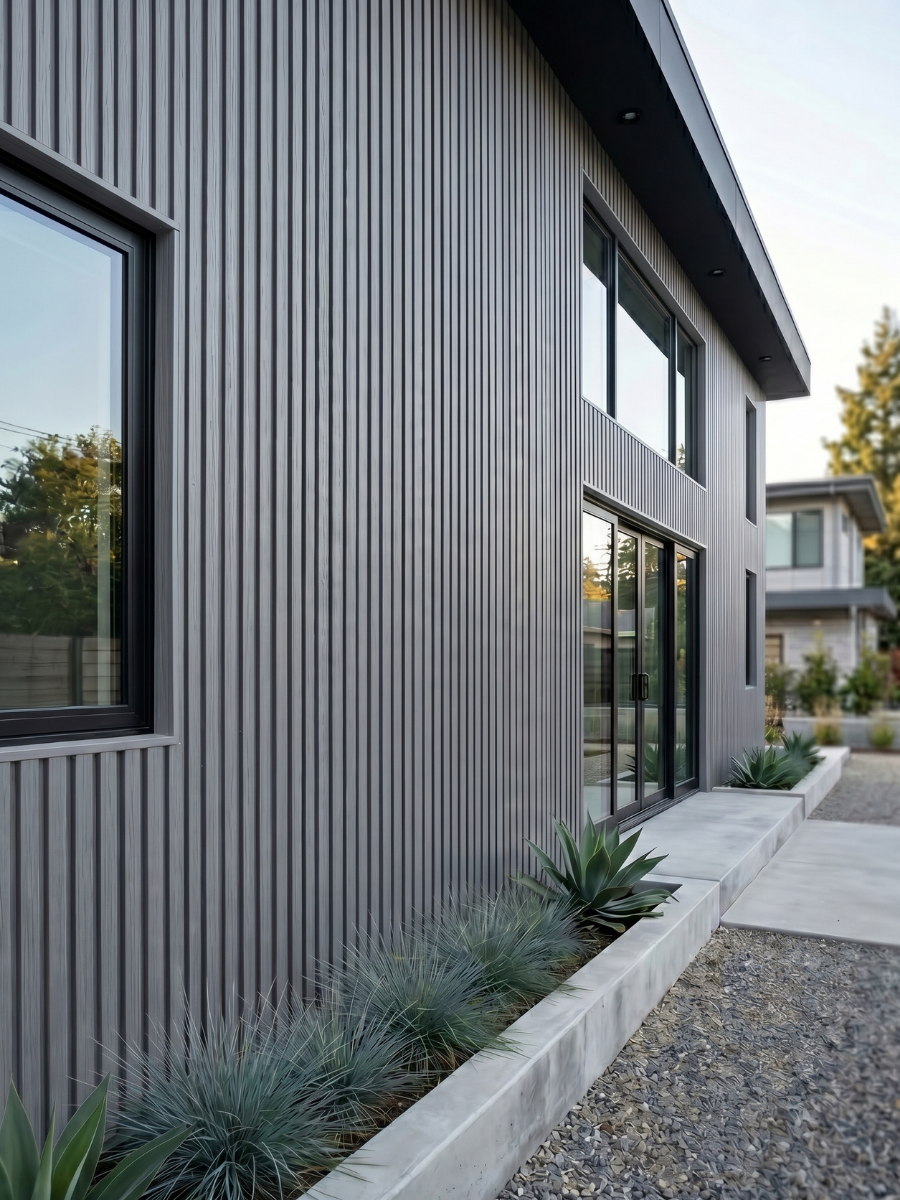 Waterproof light gray WPC cladding panels for outdoor walls