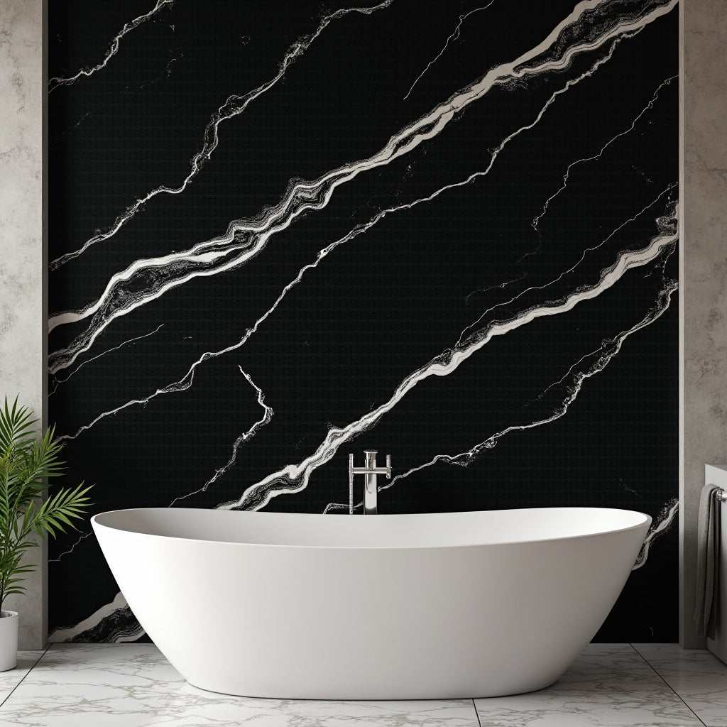 Deep Black Marble PVC Wall Panel 8x4 Fireproof, Waterproof Only 79