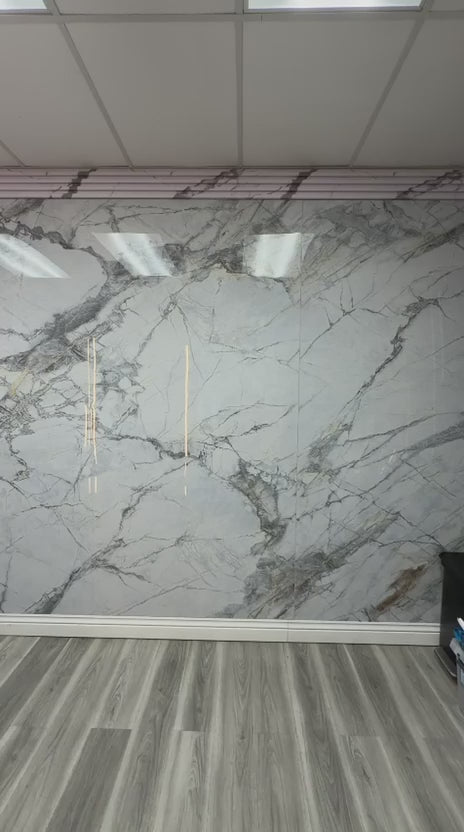 3D Deep Veins marble-look PVC wall panels bathroom installation waterproof