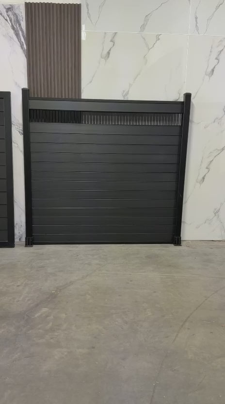 Modern decorative fence screen installed on outdoor fence, elegant privacy screen design for contemporary exteriors