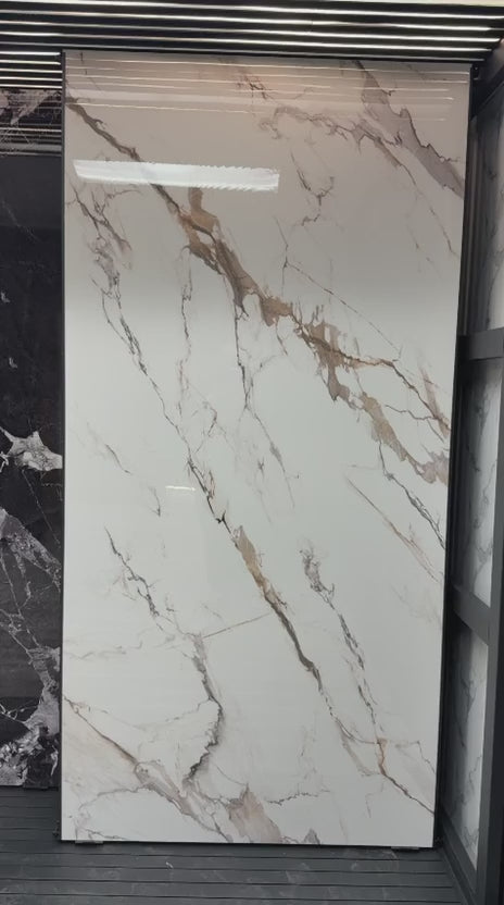 Moonlit Vein marble PVC wall panel installed on luxury interior wall, UV protected fireproof waterproof 4x8 ft