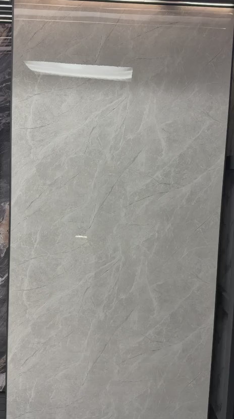 Serene Stone marble PVC wall panel installed on modern interior wall, UV protected fireproof waterproof 4x8 ft