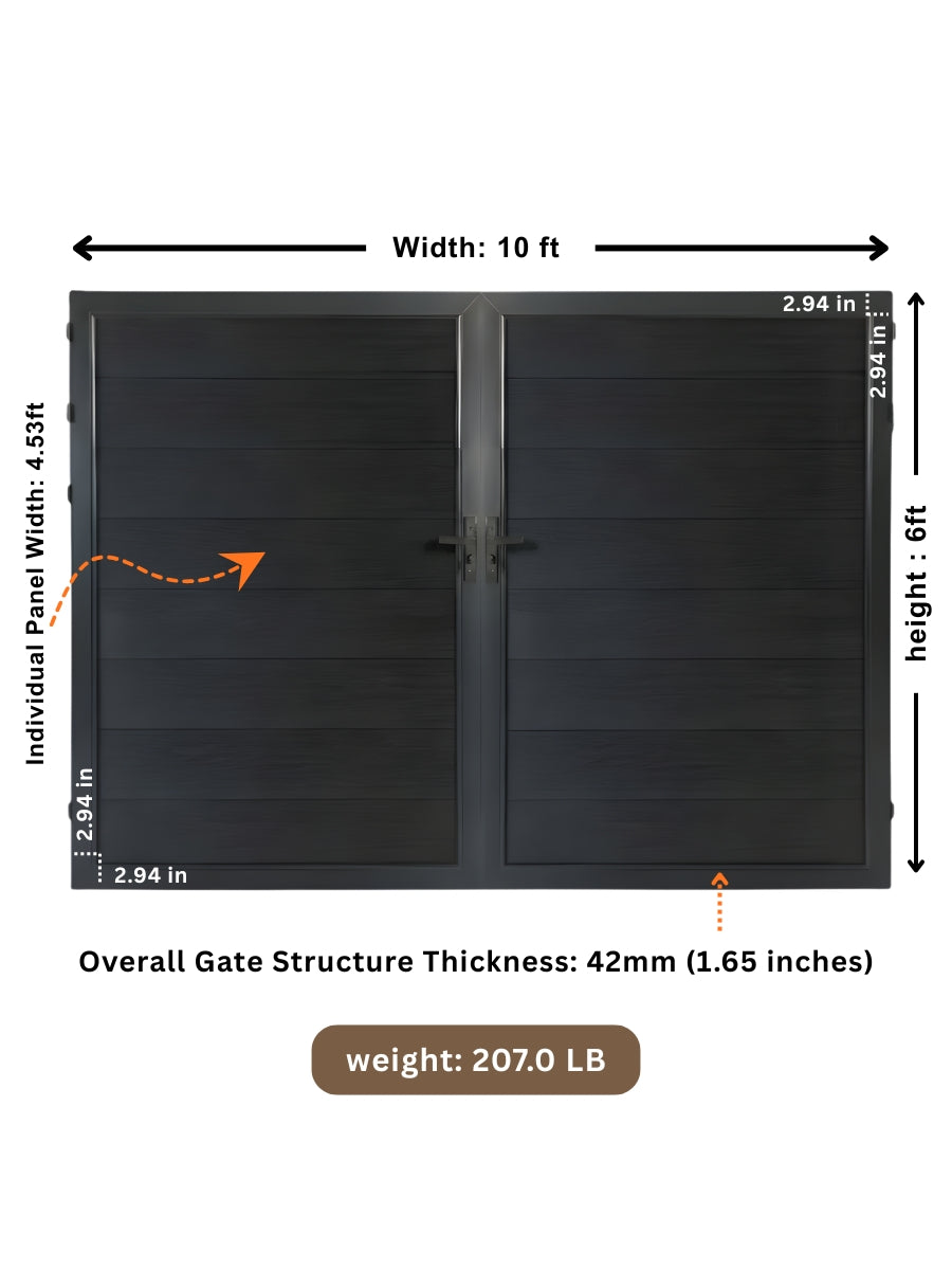 Wide composite fence gate black finish 10x6 ft stylish outdoor gate