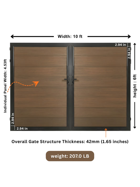 10x6 ft composite fence gate walnut color durable backyard privacy gate design