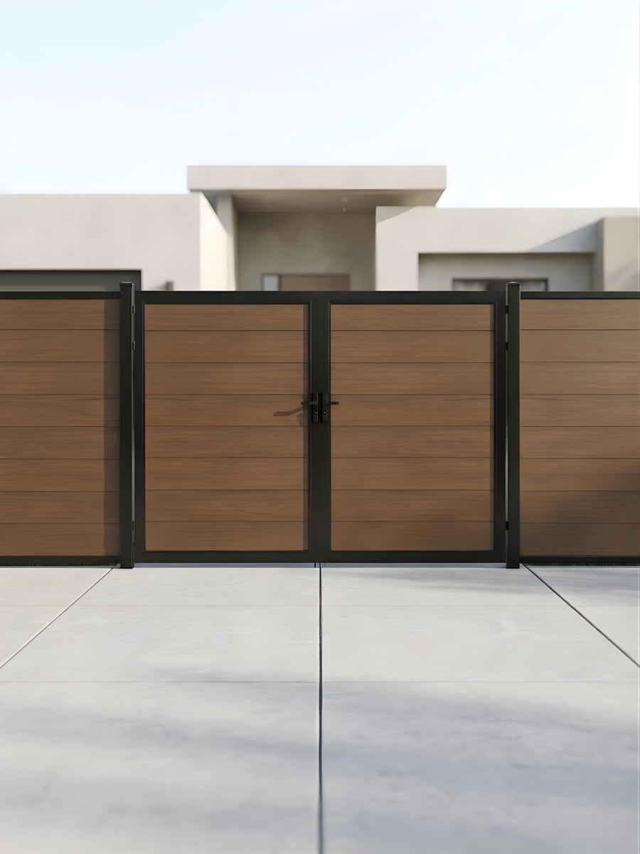 Walnut composite fence gate 10x6 ft outdoor gate for backyard security and style