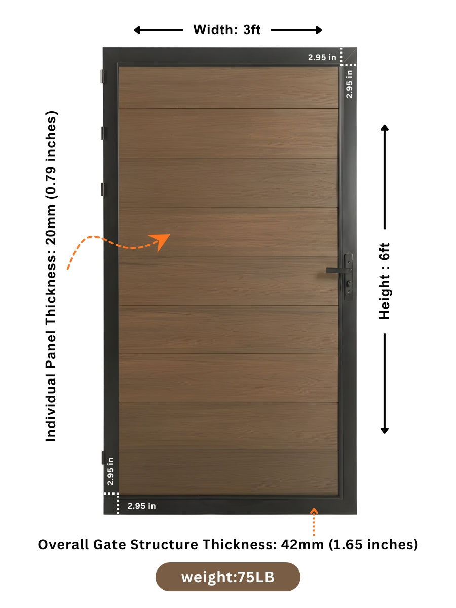 3ft x 6ft Composite Fence Gate – WPC Privacy Gate | Walnut, Black