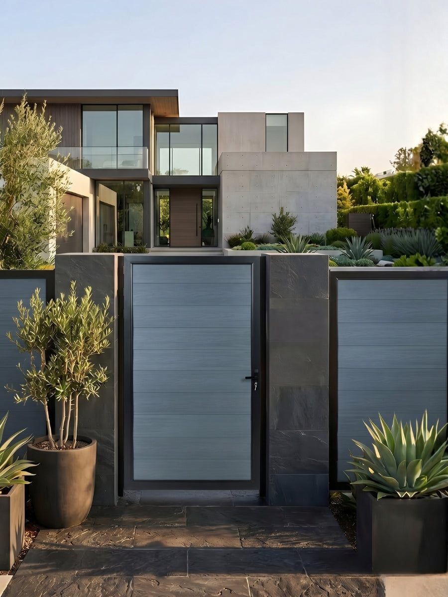 Durable light gray WPC fence gate panel for long lasting outdoor installation